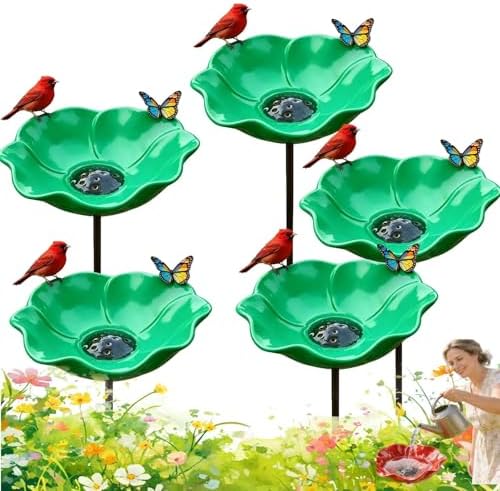 Flower Garden Stake Metal Bird Bath with Bee Watering Station, 3 in 1 Handmade Pollinator Feeder for Outdoor Yard Decor(Fresh Green,5) by Unknown