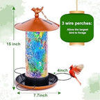 XDW-GIFTS Mosaic Solar Bird Feeder, Waterproof Lantern Shape with Hook & 4 LED Lights, Garden Decor for Lawn, Patio, Balcony, Yard Ornament - Unique Gifts for Mom,Women,Grandma,Bird Lovers - Image 3