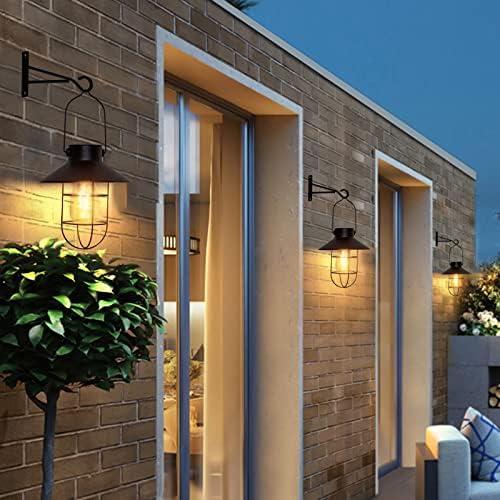pearlstar Solar Lanterns Outdoor Metal Solar Powered Hanging Lights Waterproof for Wall Barn Yard Garden Patio Garage Balcony Porch Fence Decor, Warm White Edison Bulb (Black-2pack) - Image 6