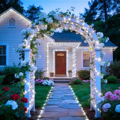 KNONEW Solar Rope Lights Outdoor 2 Packs Total 600LED 100FT Solar String Light Outside Waterproof with 8 Modes Clear Thin Tube for Pool Patio Garden Fence Camping Yard Deck Trampoline（Cool White） - Image 3