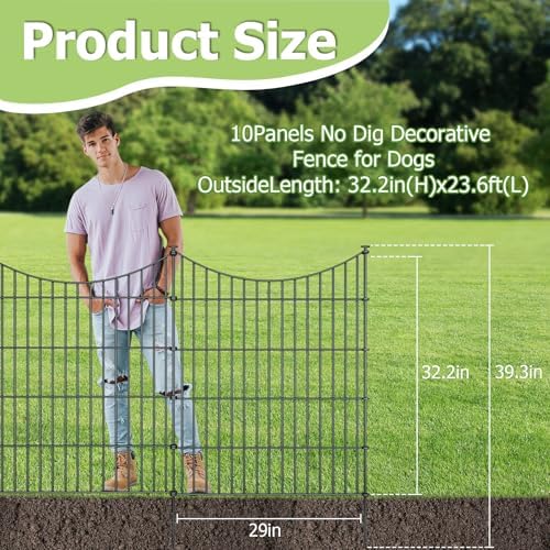 10 Panel No Dig Metal Garden Fence 32"H x 23.6'L Dog Fence Outdoor for Yard - Image 2