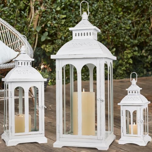 NEEDOMO Lanterns Decorative Outdoor & Indoor, Set of 3 Outdoor Lanterns for Porch, Vintage Candle Lantern Decor for Living Room, Fireplace, Kitchen Dining Table, Patio, Garden, Wedding, White by NEEDOMO-LightUpYourSpace