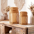 2 Pack Rattan Lanterns Boho Decor 10" 8", Handwoven Wicker Outdoor Patio Decor with Handle, Woven Lamp Shades for Home, Front Porch, Tabletop, Indoor Decoration - Image 6