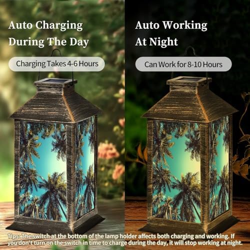 Solar Lantern Palm Trees Tropical Climate Coconut Landscape Outdoor Waterproof Hanging Solar Light Outside Lights for Patio Yard House Lawn Decor Birthday Gifts for Women Mom - Image 4