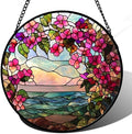 Stained Glass Window Hanging Flower Lake Suncatcher Gifts for Women 12" by amderven