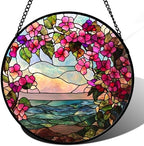 Stained Glass Window Hanging Flower Lake Suncatcher Gifts for Women 12" by amderven