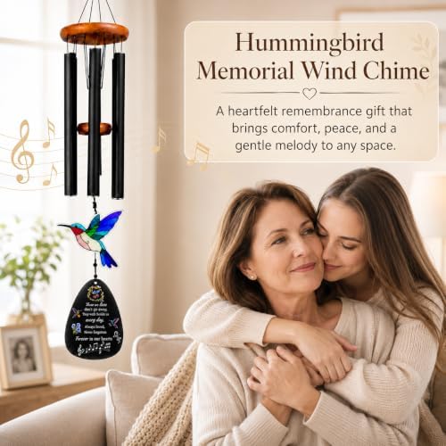 Hummingbird Memorial Wind Chimes for Outside with Adjustable Sound & Mute Option, in Memory Wind Chimes for Outside, Bereavement Remembrance Gift for Mother, Dad, Husband, Loved One - Image 2