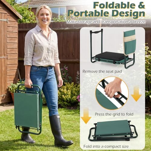 IRONMAX Garden Kneeler and Seat with 15.5" L×11" W EVA Kneeling Pad, Green - Image 6
