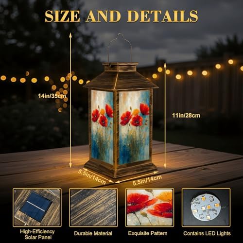 Solar Lantern Outdoor Waterproof Nature Inspired Vibrant Aesthetics Floral Red Flowers Yellow Green Garden Decor LED Solar Lights Hanging/Tabletop Lamp Gifts for Women Mom for Outside Yard Patio - Image 2