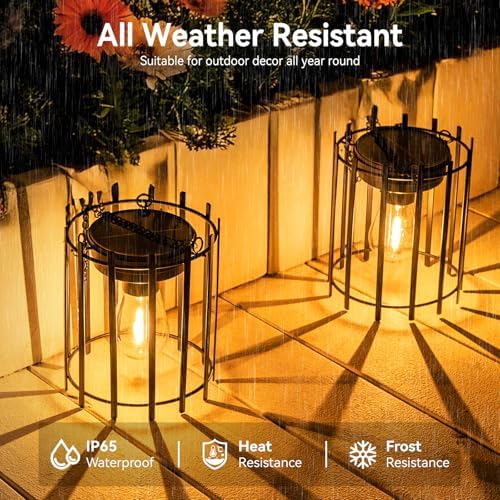 KOOPER Hanging Solar Lanterns Outdoor 2 Pack, Metal Waterproof Solar Lights - Image 2