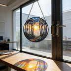 Sunrise Forest Path Stained Glass Window Hanging Suncatcher Gifts 15" - Image 7