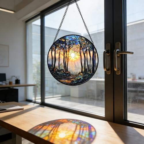 Sunrise Forest Path Stained Glass Window Hanging Suncatcher Gifts 15" - Image 7