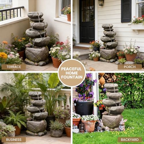 Bumilgar 27.8" H Outdoor Water Fountain with LED Lights, 5-Tier Cascading Stone Waterfall Fountain, Natural Rock Resin Outdoor Water Fountain for Garden Patio Backyard Porch Indoor Decor - Image 6