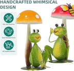 15.3" Metal Frog Garden Statue Set of 2, Handcrafted Mushroom Decor - Image 3
