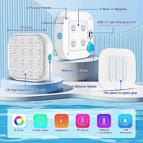 Submersible LED Lights with Remote, Waterproof Underwater LED Light Rechargeable Battery 16 Color Changing Lamp Magnetic Floating Submersible Lights for Pool Vase Aquarium Decor - Image 2