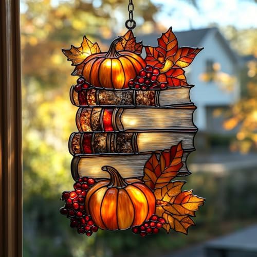 Fall Pumpkin and Books Acrylic Suncatcher by AVAGAN
