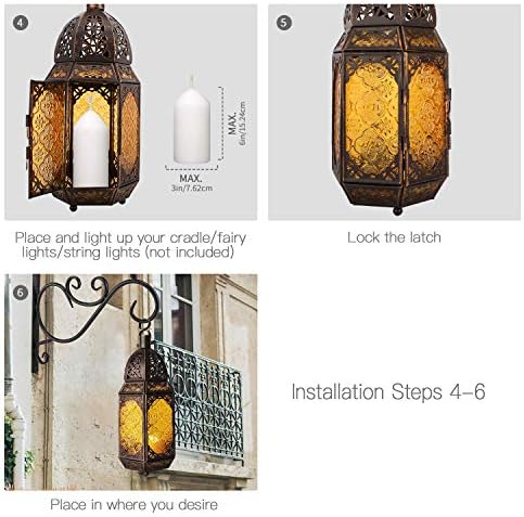 Lewondr Ramadan Lantern Decorations, Glass Moroccan Bookshelf Lantern, Gold - Image 6