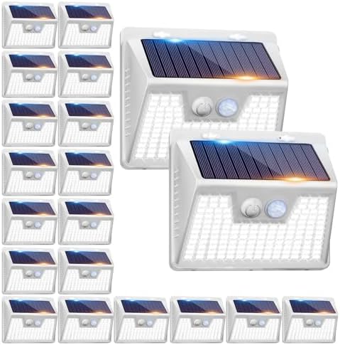 Peasur Solar Outdoor Lights [20 Pack/140LED], 3000K Solar Motion Sensor Outdoor Powered Security Lights 3 Working Modes Waterproof for Outside Garden Yard, White Frame by Peasur