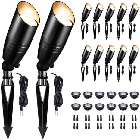 Landscape Spotlights, Black Low Voltage LED Outdoor Lighting, IP65 Waterproof Aluminum uplight for Yard House Porch with 5W MR16 Bulb 5000K 12 Pack by Varmtalys