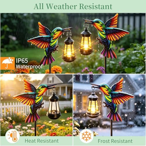 2 Pack Solar Lights Outdoor Hummingbird Garden Stakes with Solar Lanterns - Image 3