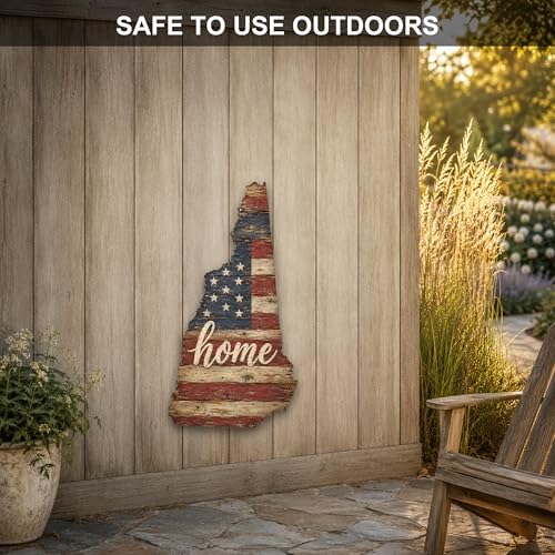 New Hampshire "Home" State Shape Sign — Vintage American Flag Wall Decor — UV-Printed Aluminum (Not Real Wood) — Patriotic State Pride Art for Indoors & Outdoors — Made in USA - Image 4