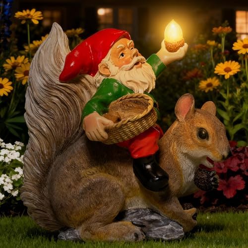 Funny Garden Gnomes Decorations for Yard Statue with Solar Lights by ZESTYEUX