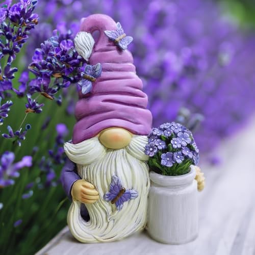 OrnamentallyYou Garden Grace Lavender Gnome Figurine, 10" Purple Home Decor Statue with Butterflies and Flowers by OrnamentallyYou