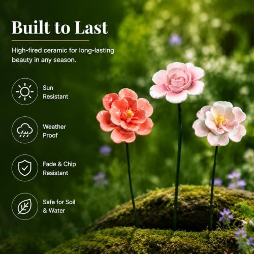 Handmade Ceramic Mini Pollinator Watering Station Set – Flower Shaped Bee Water Feeder & Butterfly Bath – Decorative Garden Stakes Outdoor Ornaments for Lawn, Patio, and Potted Plants (4 pcs) - Image 6