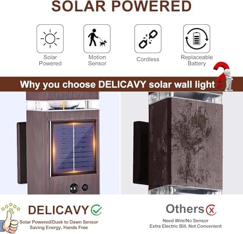Oil Rubbed Bronze Solar Outdoor Wall Lights with 3-Mode Motion Sensor Outside Sconces Up Down Solar Porch Light Fixtures 3000K 500LM Dusk to Dawn Modern Exterior Wall Lamp for House Garage Front Door - Image 6