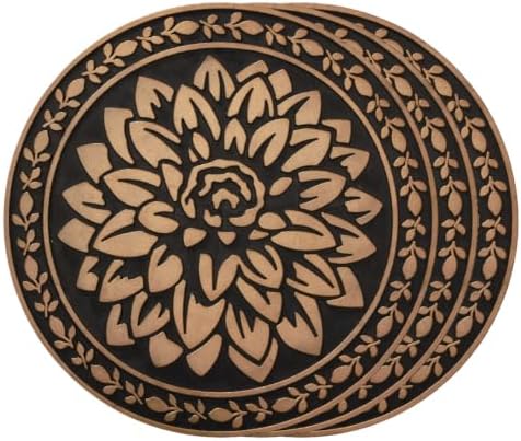 HF by LT Deluxe Rubber Stepping Stone, Dahlia Design, Heavy Duty 13" All-Weather Garden Tile, Black with Brushed Brass Finish, Set of 3 by HFbyLT