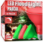 Gonhom PAR38 Flood Lights Outdoor,Dimmable LED Flood Light Bulbs,20W(Equivalent to 200W),E26 Base,Outdoor Porch,Holiday Lighting,LED Flood Light Bulb for Halloween,Christmas,4 Pack Red Green by Gonhom