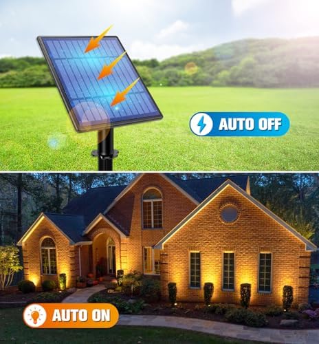 APONUO Metal Solar Spot Lights Outdoor with 9.8ft Cable Solar Powered Landscape Lighting Low Voltage IP65 Waterproof Auto On/Off for Outside Garden Yard Landscape Pathway Garage-Warm White(4-in-1) - Image 2
