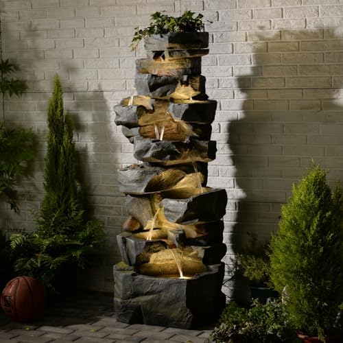 Sunlinua 58" H Cascading Realistic Rock Outdoor Water Fountain with 7 Tiers - Image 3