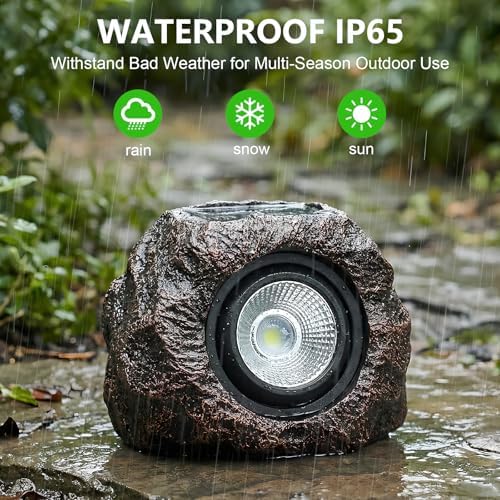 Candieslife Solar Rock Lights Outdoor Garden Waterproof - Super Bright LED Solar Spotlights, Solar Powered Landscape Path Decorative Garden Stone Lights for Pathway, Walkway, Yard, Patio (4 Pack) - Image 3