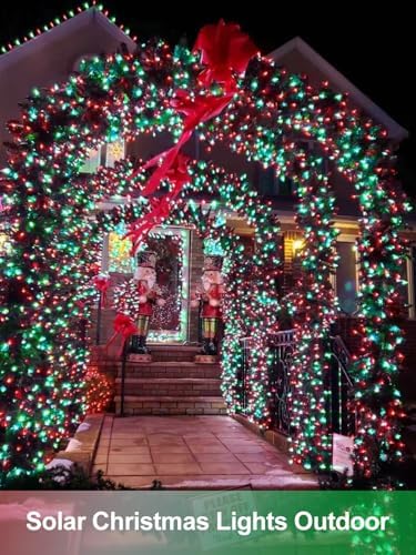 4 Pack Solar Christmas Lights Outdoor Waterproof, 132FT 400LED Solar String Lights Green Wire Fairy Lights, Solar Twinkle Lights with 8 Lighting Modes for Xmas Garden Decorations (Red&Green) - Image 7