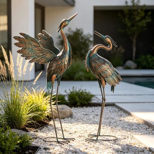 Crane Statues for Garden Decor, Metal Crane Yard Art Statues, 2PCS - Image 6