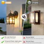 Outdoor Wall Light Fixture, Exterior Lighting Fixture Wall Mount, Black Outdoor Porch Light with Hammered Glass, Garage Wall Sconce Outside Lights, E26 Base, Aluminum Housing Plus Glass, 1-Pack, Black - Image 6