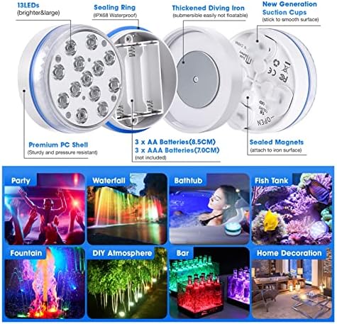 Submersible LED Lights with Remote Underwater Pool Light IP68 Magnet 13 LED Bright Lamp RGB for Pond/Pool/Aquarium(6 Light 1 Controller,8.5CM) - Image 4