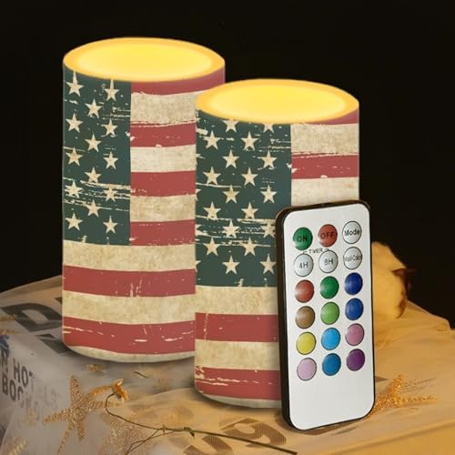4th of July Flamless Candles Flickering LED Battery Operated Elictric Pillar Candles with Timer and Remote for Independence Day Patriotic Decorations, Retro American Flag - Image 4
