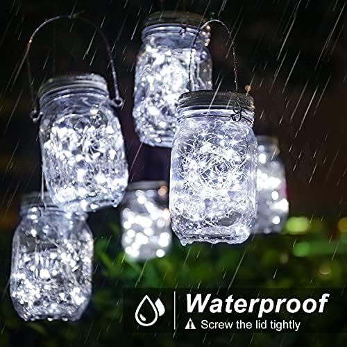 Mlambert Mason Jar Solar Lights -30 LED, 6 Pack Hanging Lantern, Cool White - Image 2