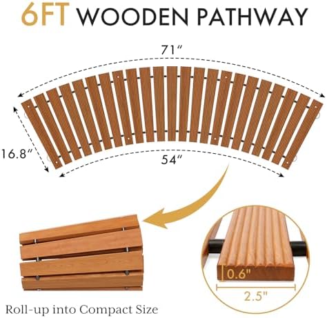 Amazer Wooden Garden Pathway, 6 FT Curved Outdoor Roll Out Decorative Garden Walkway, Patio Path Decorative Boardwalk Walkway, Garden Lawn Boardwalk Paver for Outside Yard Party Walkway Backyard - Image 5