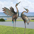 Crane Statues for Garden Decor, Metal Crane Yard Art Statues, 2PCS - Image 2