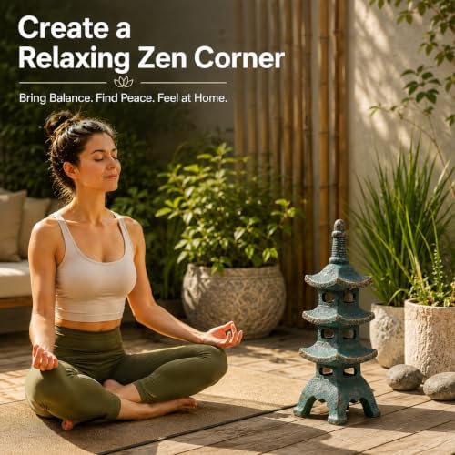 Qeeman Solar Pagoda Garden Statues Decor: Multi-Layer Resin Zen Sculpture - Image 4