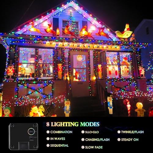 6 Pack Solar Christmas Lights Outdoor Waterproof, Super Bright 270FT 480 LED Solar Lights String with 8 Lighting Modes, Green Wire Solar Twinkle Fairy Lights for Xmas Tree Garden(Multi-Colored) - Image 4