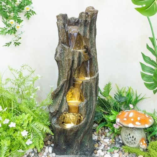 Tree Design Water Fountain Outdoor with LED Lights, 39.4" Tall Cascading Water Feature for Patio, Lawn, Backyard & Garden, Natural Stone Look Resin Outdoor Water Fountain Decor (Tree 39.4" H) - Image 6