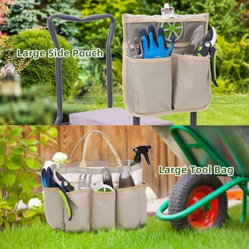Ohuhu Upgraded Garden Kneeler and Seat 2-in-1 Foldable Gardening Stool with Detachable Soft Kneeling Pad, Garden Bench Heavy Duty with Large Tool Bag and Pouch, for Women Men Gardener - Image 6