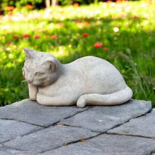 Curious Cat Figure Concrete Laying Kitten Figurine Outdoor Garden Art Watching Kitten Statuary THR Thinker Cat - Image 6