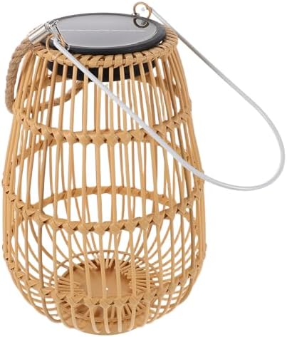 Solar Outdoor Lantern Hanging Rattan Lamp for Garden Patio Yard, Waterproof Solar-Powered Decorative Lantern Faux Wicker Iron Frame for Outdoor Atmosphere Lighting by WOFASHPURET