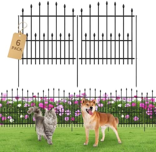 Decorative Garden Fence - 32in(H) x 14.5Ft(L) No Dig Heavy Duty Metal Rabbit Dog Fence Outdoor for Yard Rust-Proof Garden Fencing Animal Barrier Border for Patio Flower Bed (6 Panels + 7 Stakes) by GLAINTE