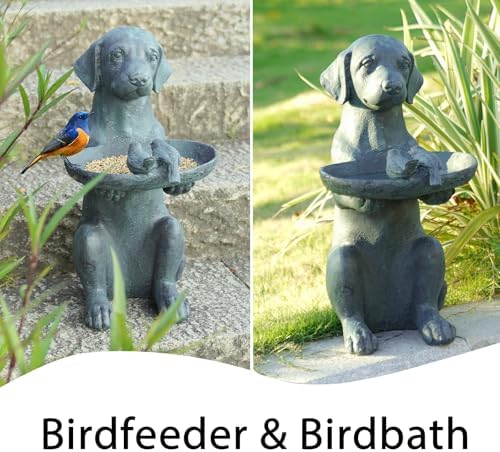 Cynkeyee Outdoor-Statues Garden Decor Bird Bath - Large Dog Statue Bird Feeder Statues for Outside Yard Lawn Patio Gardening Gifts for Women Fairy Garden (Bronze) - Image 3